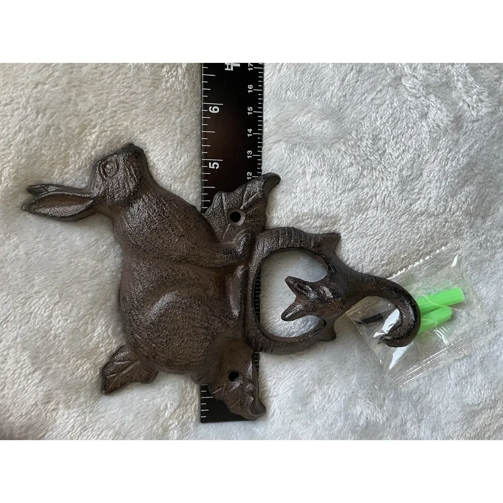 Rustic Cast Iron Rabbit Wall Hook Bunny Coat Towel Key Holder Farmhouse Cottage